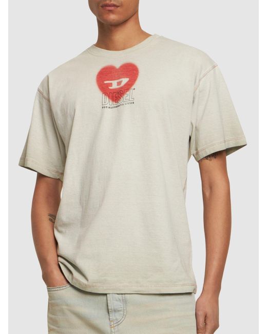 T-shirt loose fit in jersey di cotone con logo di DIESEL in White da Uomo