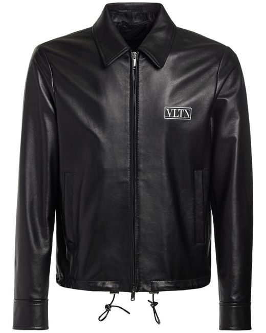 Valentino Jacke Aus Leder Mit Logo in Schwarz für Herren - Lyst