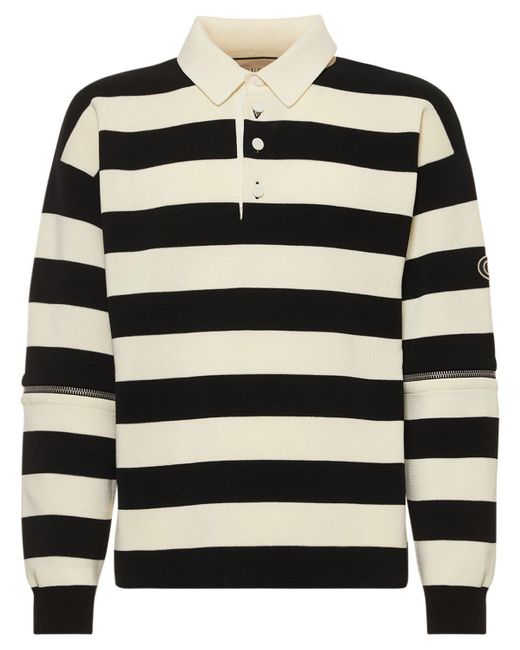 Gucci Black Long Sleeve Cotton Knit Polo for men