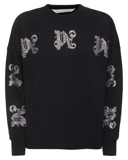 Palm Angels Black Sweatshirt Aus Baumwolle Mit Monogramm