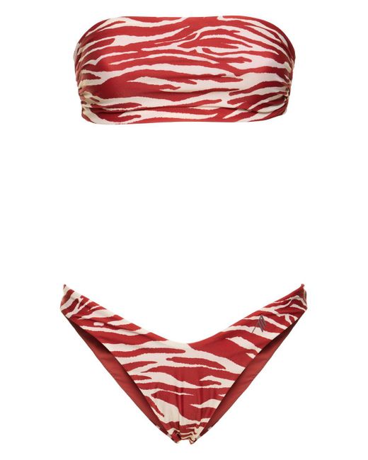 The Attico Red Balconette-bikini Aus Lycra Mit Druck