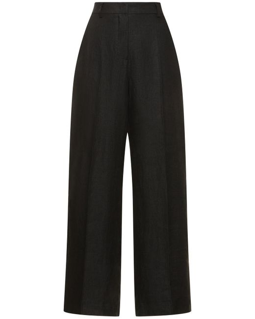 Pantalones anchos de lona de lino Weekend by Maxmara de color Black
