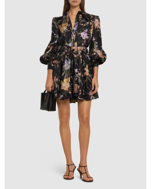 Zimmermann Black Eden Belted Flip Silk Mini Dress