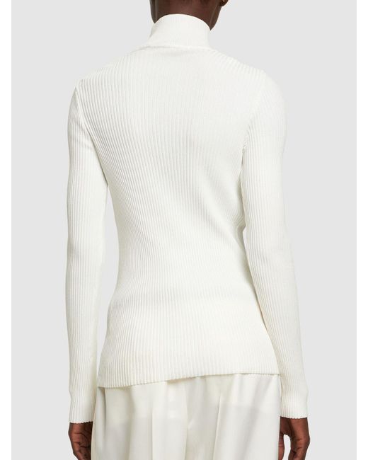 Alberta Ferretti White Viscose Blend Knit Turtleneck Sweater