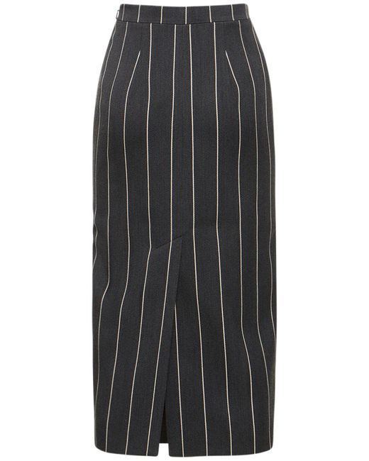 Alessandra Rich Gray Pinstriped Light Wool Midi Skirt