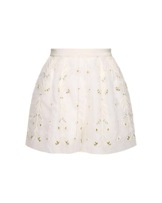 Shorts de seda bordada Giambattista Valli de color White