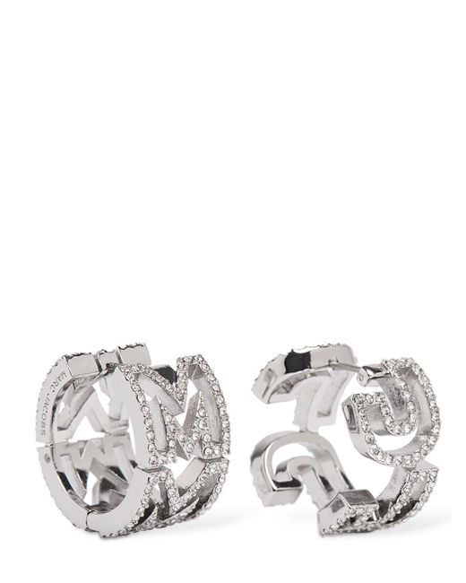 Marc Jacobs White Monogram Crystal Hoop Earrings