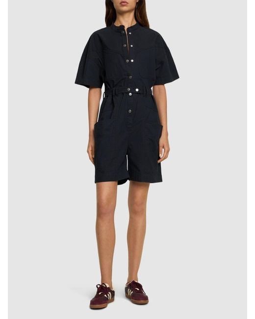 Isabel Marant Blue Kiara Belted Cotton Overalls