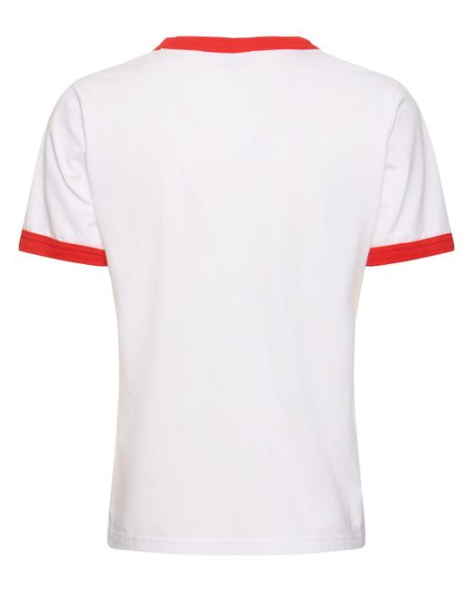 Sporty & Rich White Emblem Flocked Ringer T-shirt
