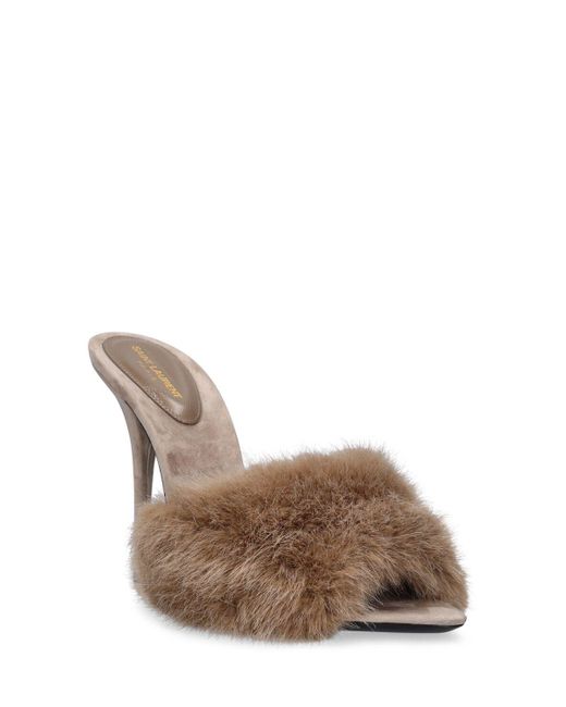 Saint Laurent Brown 105Mm La 16 Faux Fur Mule Sandals