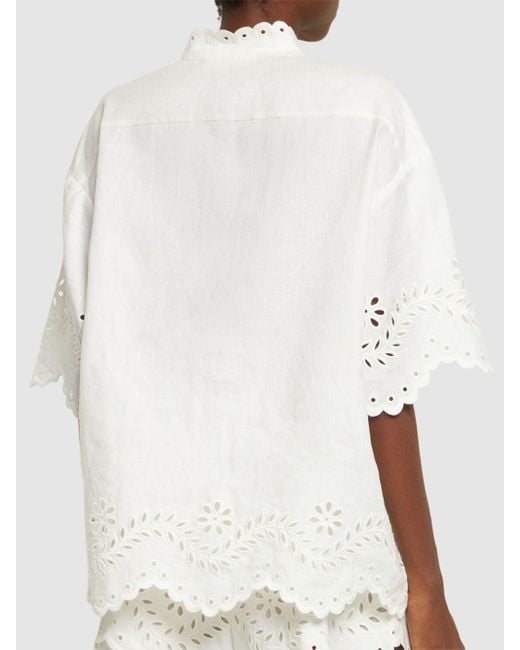 Zimmermann White Junie Embroidered Cotton Shirt