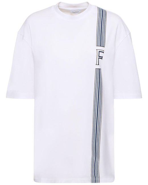 Ferragamo White Cotton Jersey Printed Logo T-shirt for men