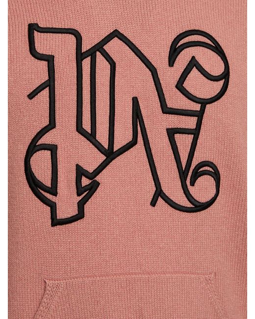 Palm Angels Pink Monogram Knitted Wool Blend Hoodie for men