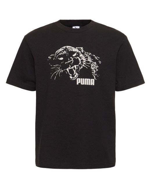 Camiseta de algodón estampado PUMA de hombre de color Black