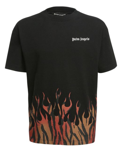 T-shirt Tiger Flames di Palm Angels in Black da Uomo