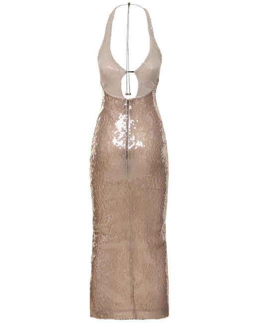 16Arlington Natural Sola Sequined Midi Halter Dress