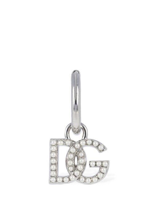 Dolce & Gabbana White Dg Logo Faux Pearl Mono Earring for men