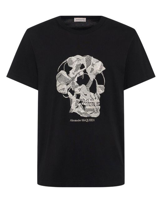 Alexander McQueen Black Skull Print Cotton T-shirt for men