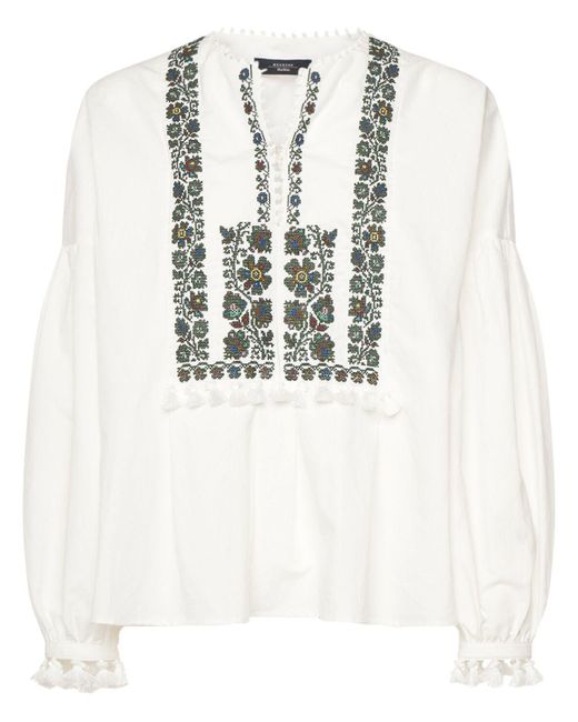 Weekend by Maxmara White Radica Embroidered Cotton & Linen Shirt