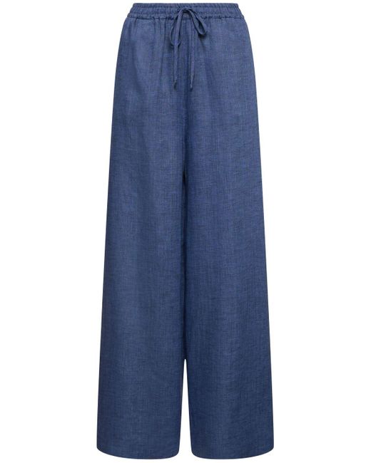 Pantaloni larghi in lino graisen solaire di Loro Piana in Blue