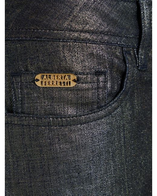 Alberta Ferretti Blue Metallic Denim High Rise Wide Jeans