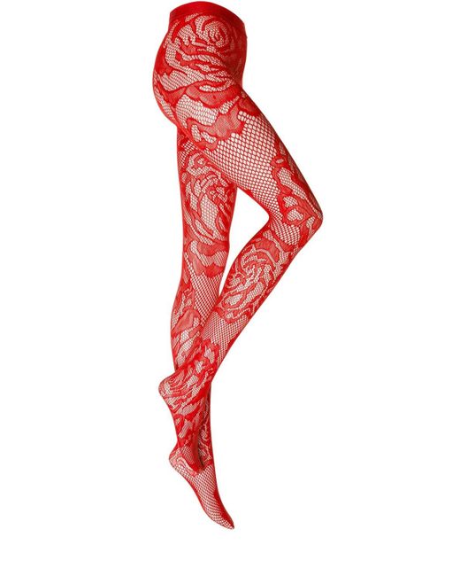 Wolford Red Rose Fishnet Tights