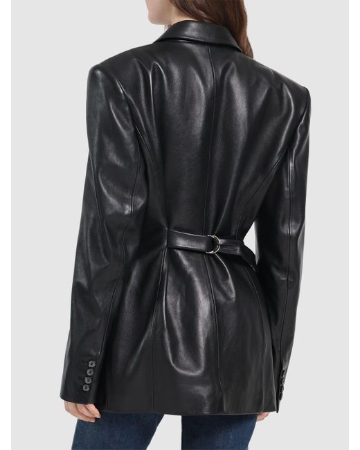 Magda Butrym Black Leder-blazer Mit Bindeband