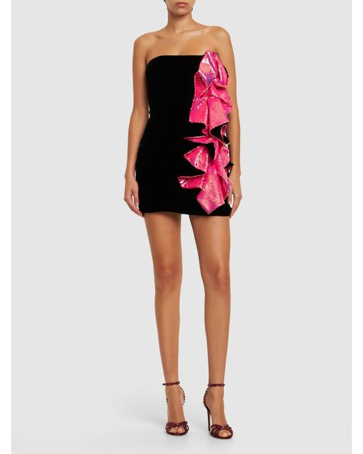 Alexandre Vauthier Pink Sequined Jersey Mini Dress W/ Ruffles