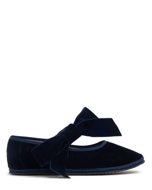 Vibi Venezia Mary Jane Bow ベルベットフラットシューズ 10mm Blue