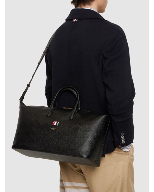 Thom Browne Black Medium Soft Grained Leather Duffle Bag for men
