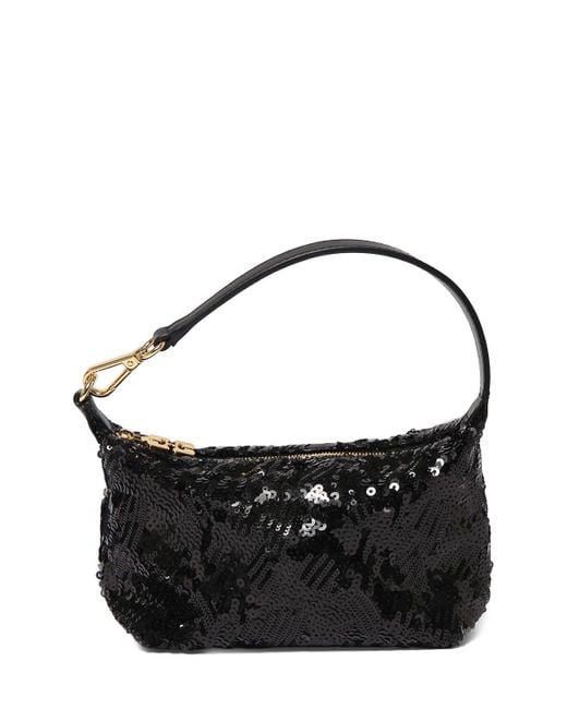 Ganni Black Small Butterfly Sequined Top Handle Bag