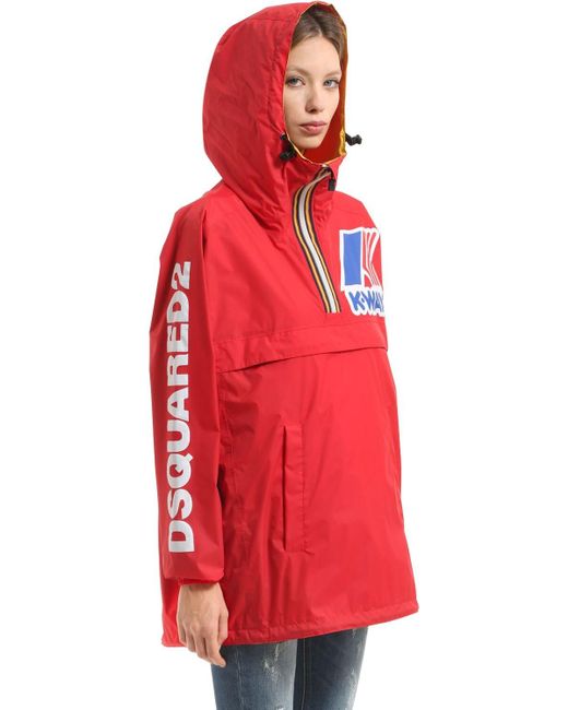 DSquared² Red K-way Reversible Logo Nylon Rain Jacket