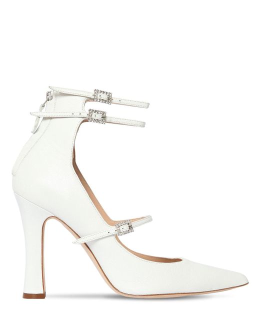 Alessandra Rich White 105mm Mary Jane Leather Pumps