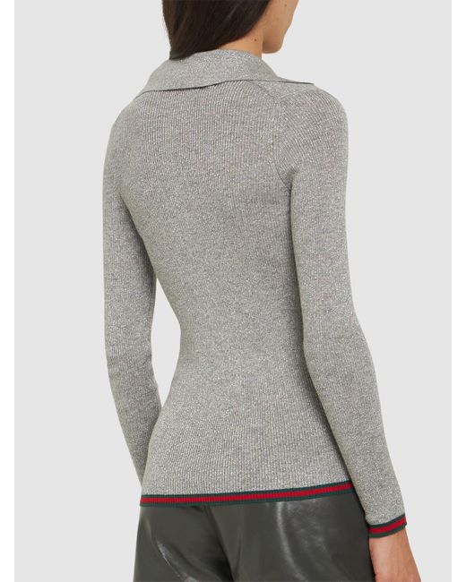 Gucci Gray Extra Fine Rib Cashmere Blend Knit Top Shiny