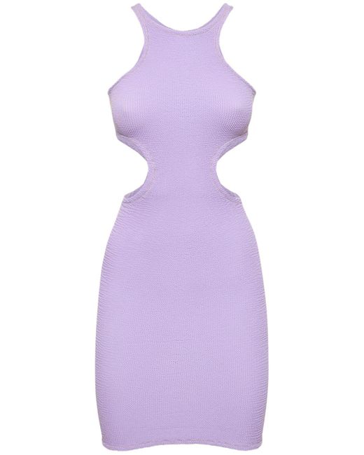 Reina Olga Purple Ele Cut Out Crinkle Stretch Mini Dress
