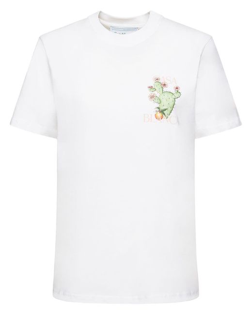 CASABLANCA White Cactus Logo Print Jersey T-shirt