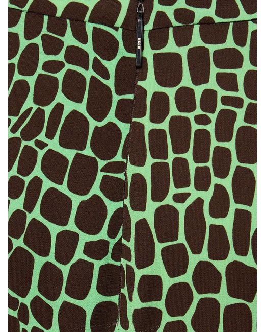 MSGM Green Printed Viscose Midi Skirt