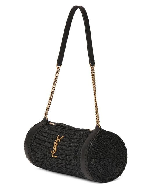 Saint Laurent Black Small Cassandre Raffia Shoulder Bag