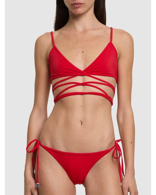 The Attico Red Lycra Triangle Bikini
