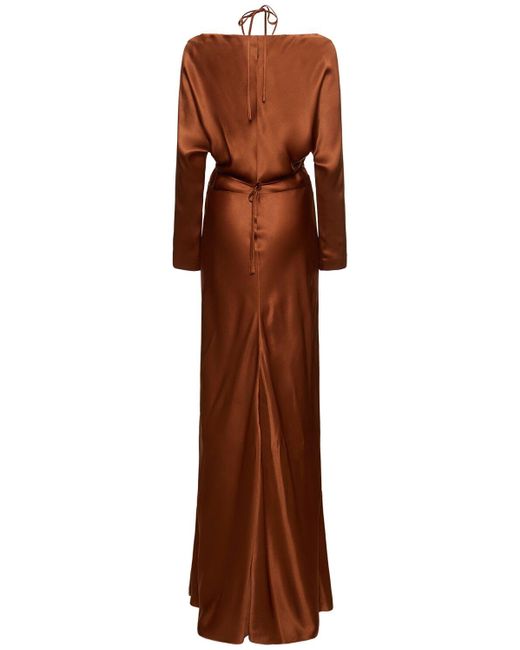 Robe manches longues en satin drapé ajouré Alberta Ferretti en coloris Brown