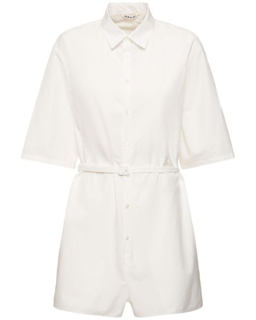 Auralee White Short Sleeve Buttoned Cotton Jumpsuit
