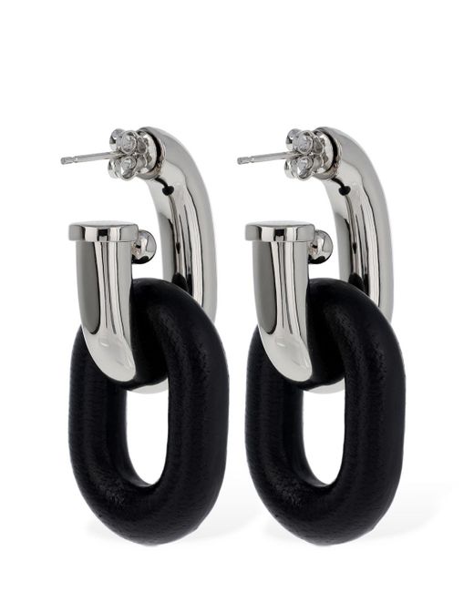 Rabanne Black Xl Link Leather Hoop Earrings