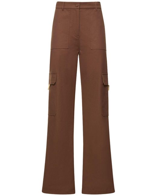 Pantaloni cargo dritti vita alta in tela di Valentino in Brown