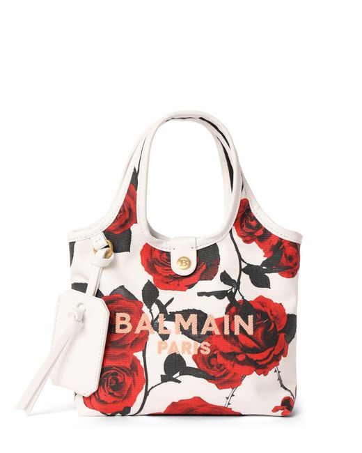 Balmain Red Mini B-army Printed Canvas Grocery Bag