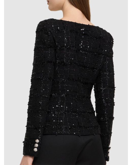 Veste à col rond en tweed à carreaux et sequins Alessandra Rich en coloris Black