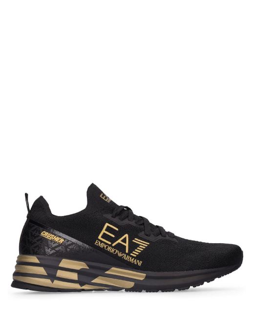 EA7 Crusher Distance Tech Knit Sneakers in Black for Men | Lyst