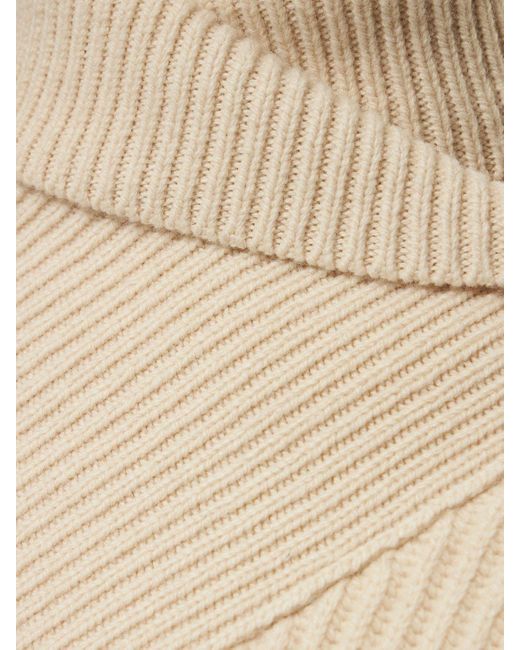 Totême Wrap Neck Rib Knit Wool Sweater in Natural | Lyst