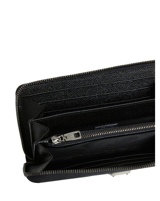 Dolce & Gabbana Black Dauphine Leather Zip Around Wallet for men