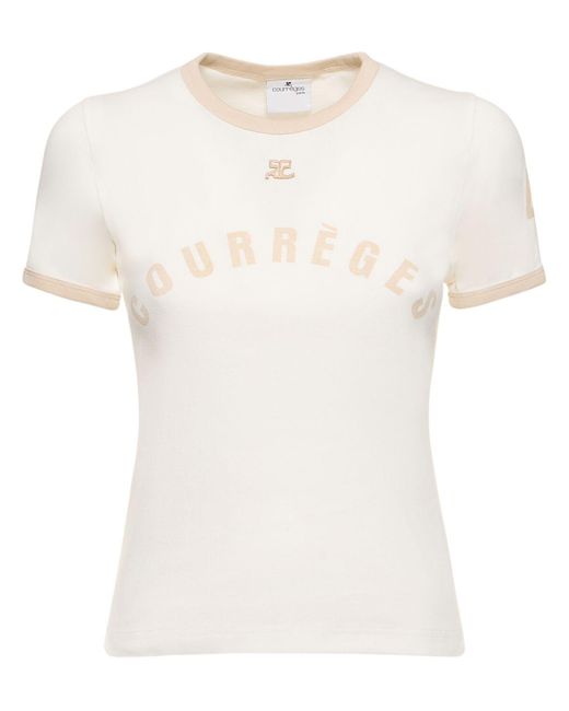 Courreges White Contrast Printed Cotton T-Shirt