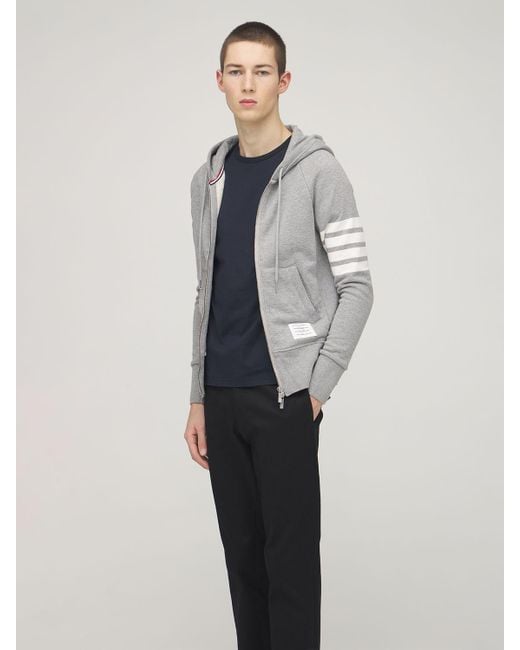 Thom Browne Zip-up Stripes Cotton Sweatshirt Hoodie in Light Grey (Gray)  for Men - Lyst